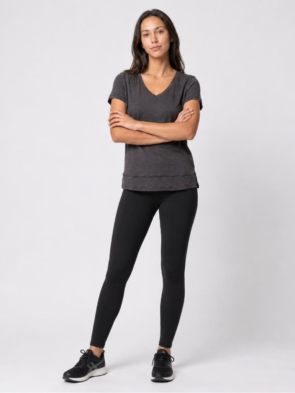 Velocity Charcoal V Neck Tee Womens S NWT High Low Hem Soft Knit Top